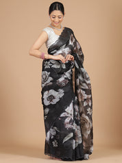 Black Organza Saree with Floral Print