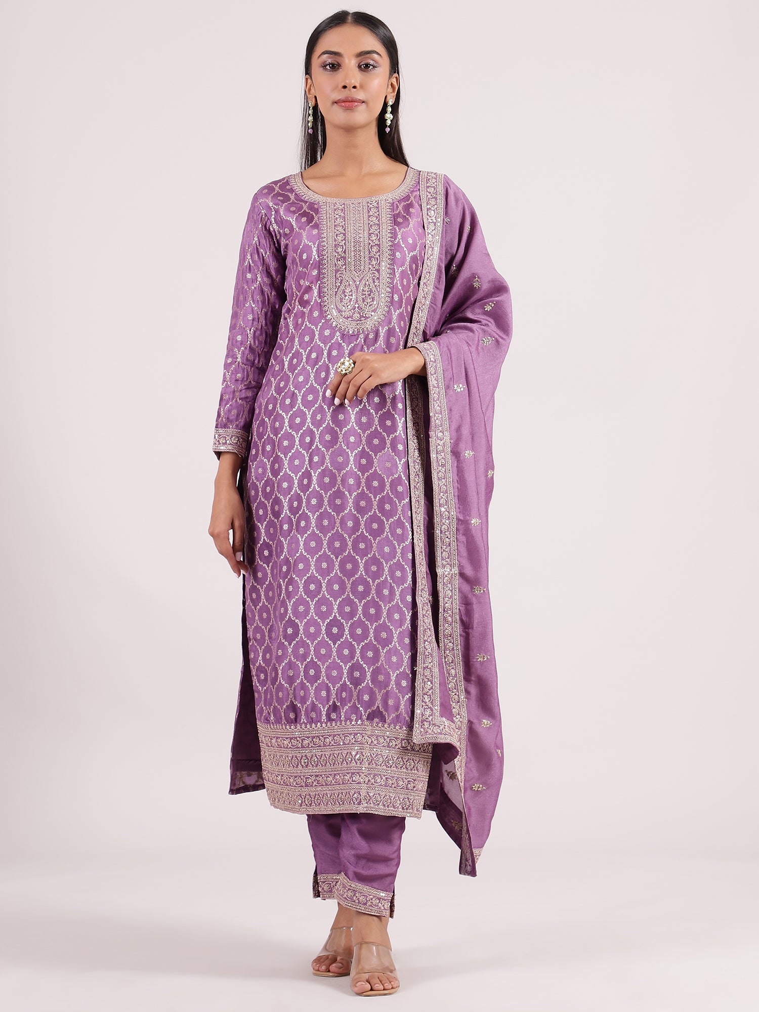 Purple Banarasi Salwar Suit with Matching Dupatta & Bottom