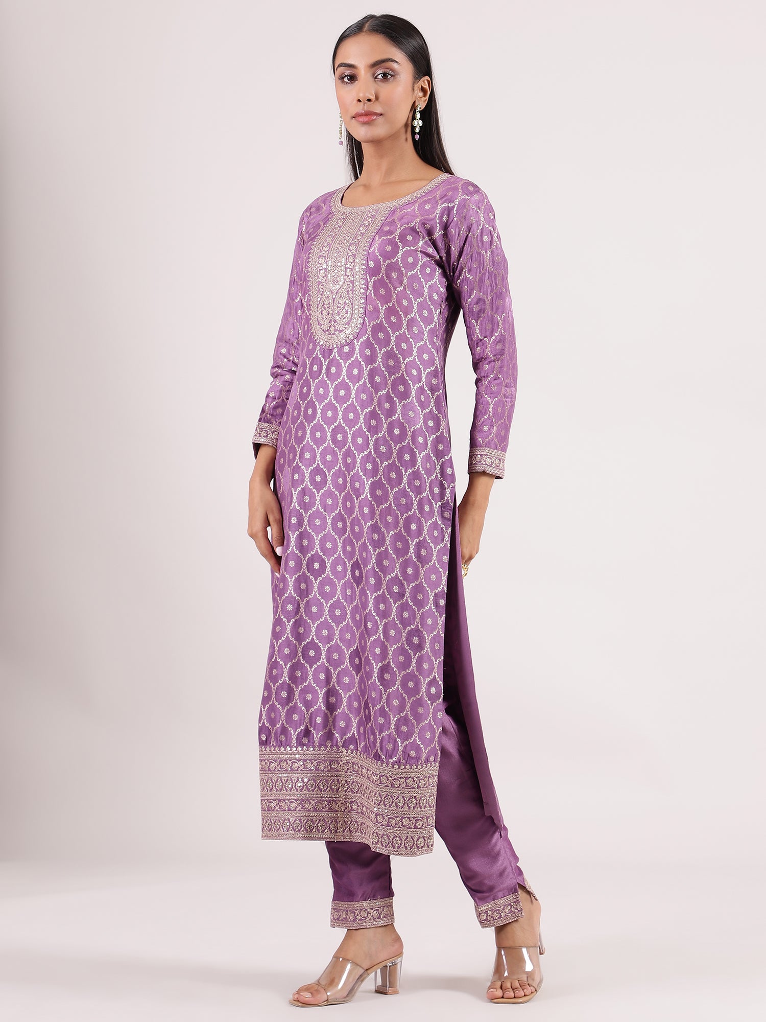 Purple Banarasi Salwar Suit with Matching Dupatta & Bottom