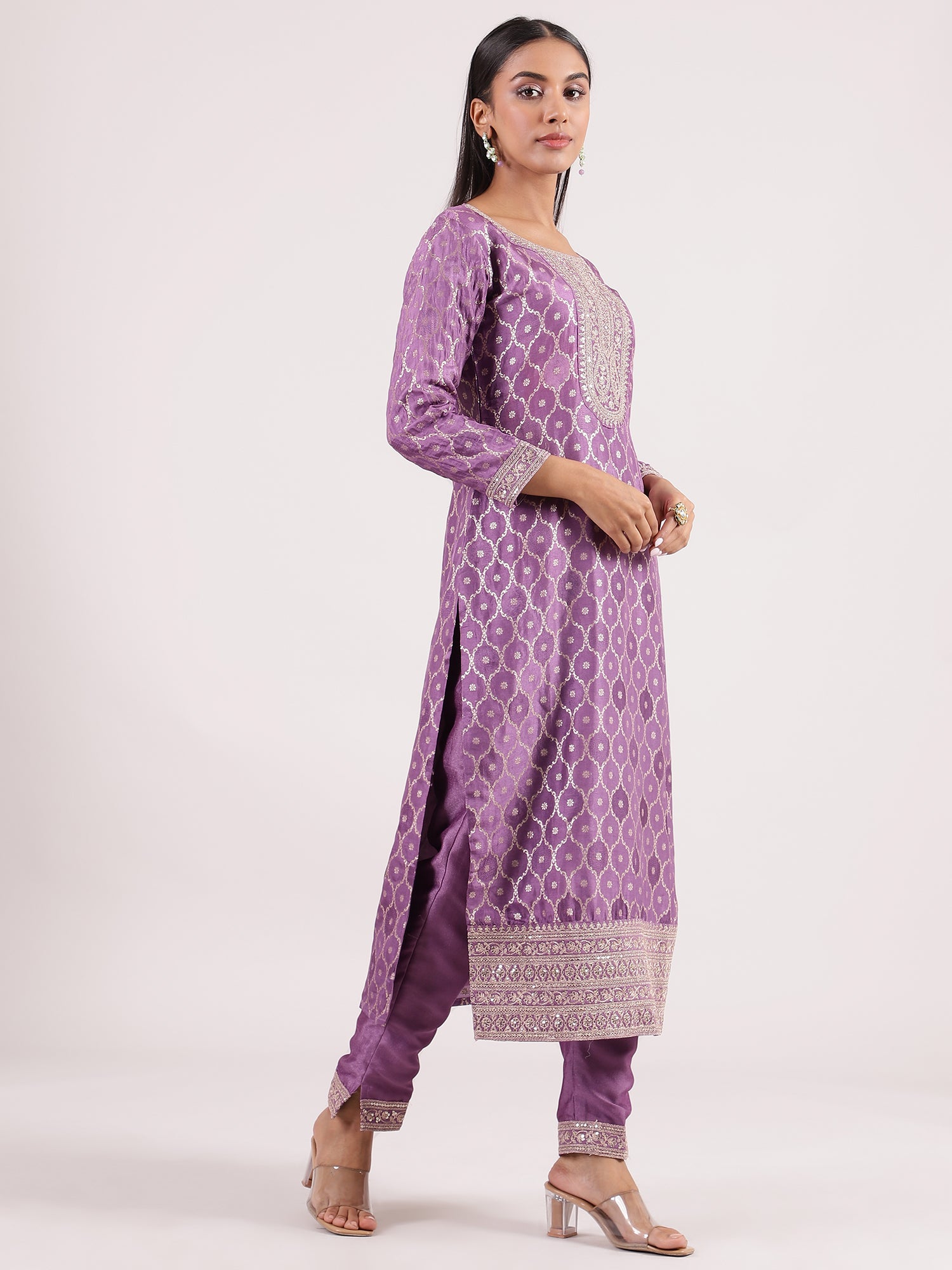 Purple Banarasi Salwar Suit with Matching Dupatta & Bottom