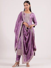 Purple Banarasi Salwar Suit with Matching Dupatta & Bottom