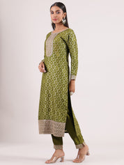 Elegant Olive Green Banarasi Salwar with Sequin Border Embroidery