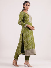 Elegant Olive Green Banarasi Salwar with Sequin Border Embroidery