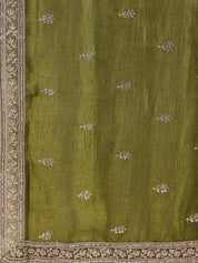 Elegant Olive Green Banarasi Salwar with Sequin Border Embroidery