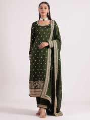 Stunning Mehendi Green Sequence Embroidery Salwar Suit with Narrow Pants