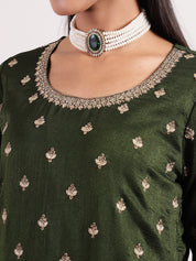 Stunning Mehendi Green Sequence Embroidery Salwar Suit with Narrow Pants