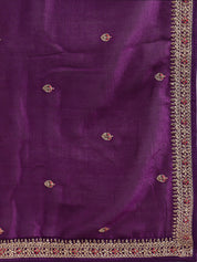 Stunning Reddish Pink Silk Sequence Salwar Suit with Contrast Dark Purple Dupatta