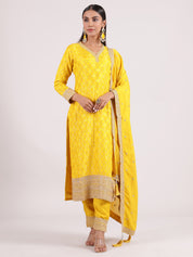 Vibrant Yellow Raw Silk Salwar with Kotapatti Embroidery & Narrow Pants