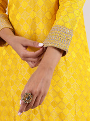 Vibrant Yellow Raw Silk Salwar with Kotapatti Embroidery & Narrow Pants