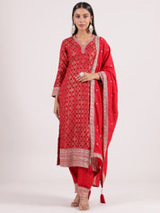 Elegant Red Raw Silk Salwar with Kotapatti Embroidery & Narrow Pants