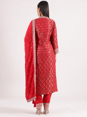 Elegant Red Raw Silk Salwar with Kotapatti Embroidery & Narrow Pants