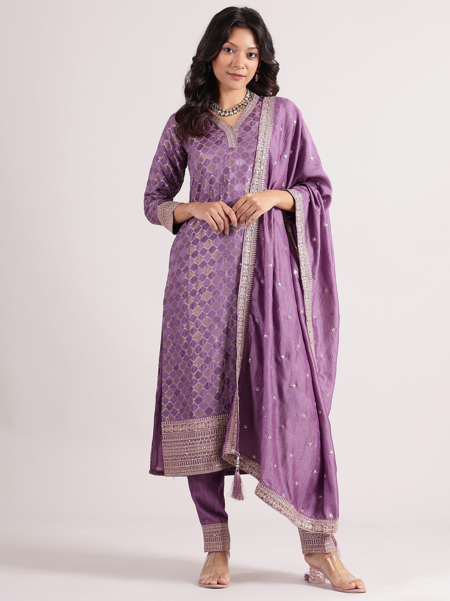 Elegant Purple Raw Silk Salwar with Kotapatti Embroidery & Narrow Pants