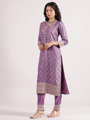 Elegant Purple Raw Silk Salwar with Kotapatti Embroidery & Narrow Pants