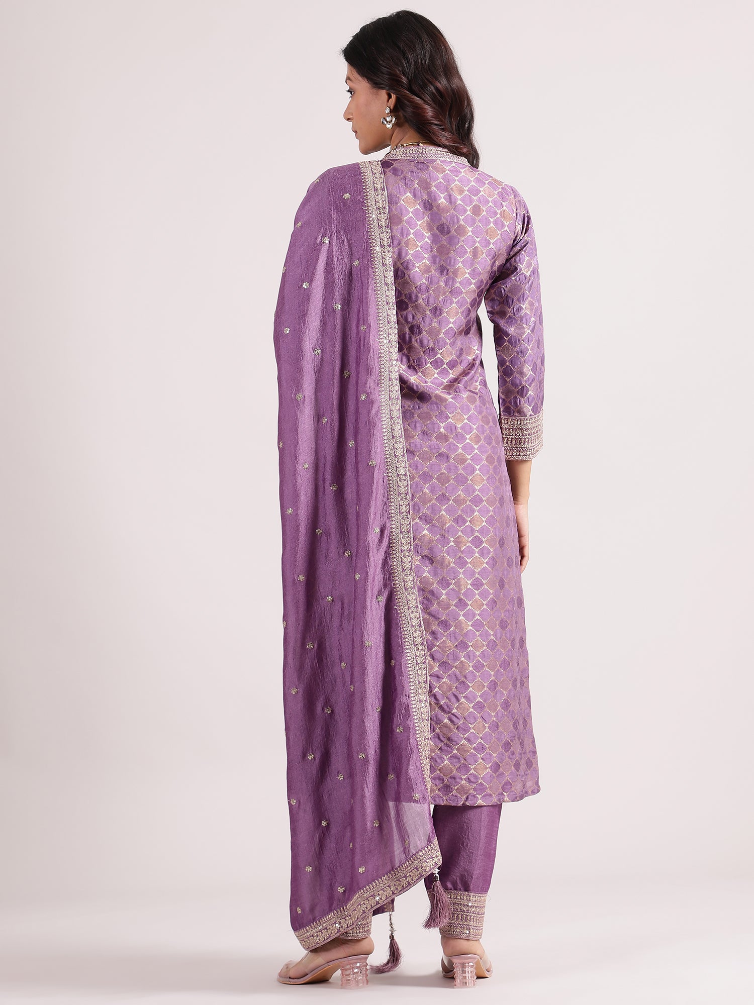 Elegant Purple Raw Silk Salwar with Kotapatti Embroidery & Narrow Pants