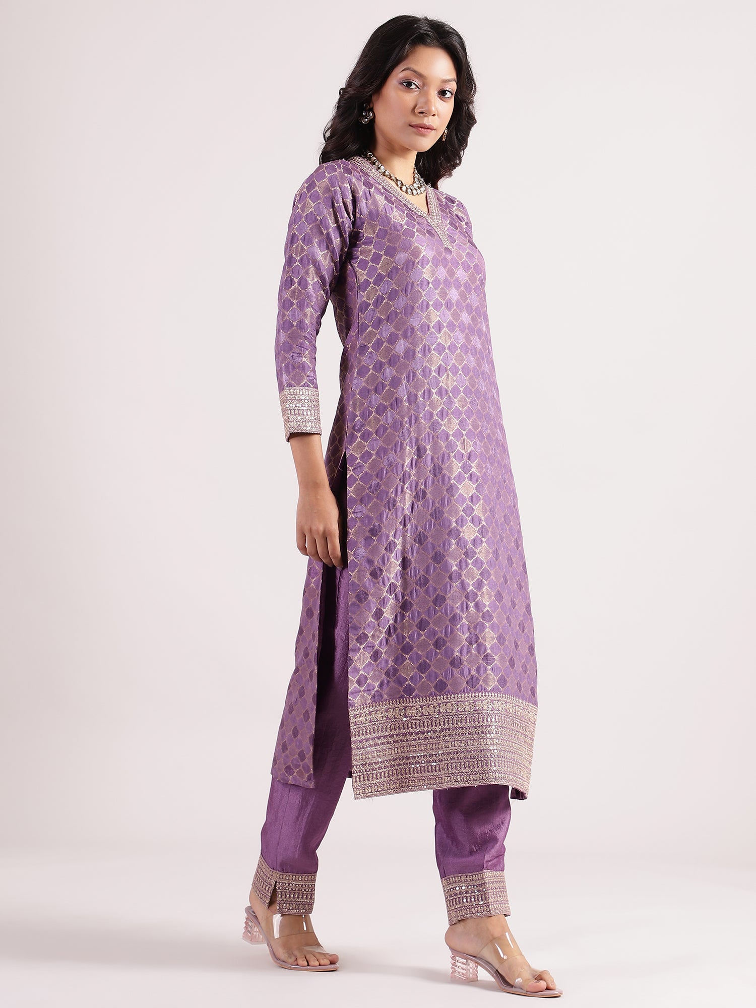 Elegant Purple Raw Silk Salwar with Kotapatti Embroidery & Narrow Pants