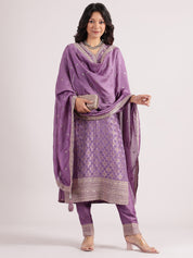 Elegant Purple Raw Silk Salwar with Kotapatti Embroidery & Narrow Pants