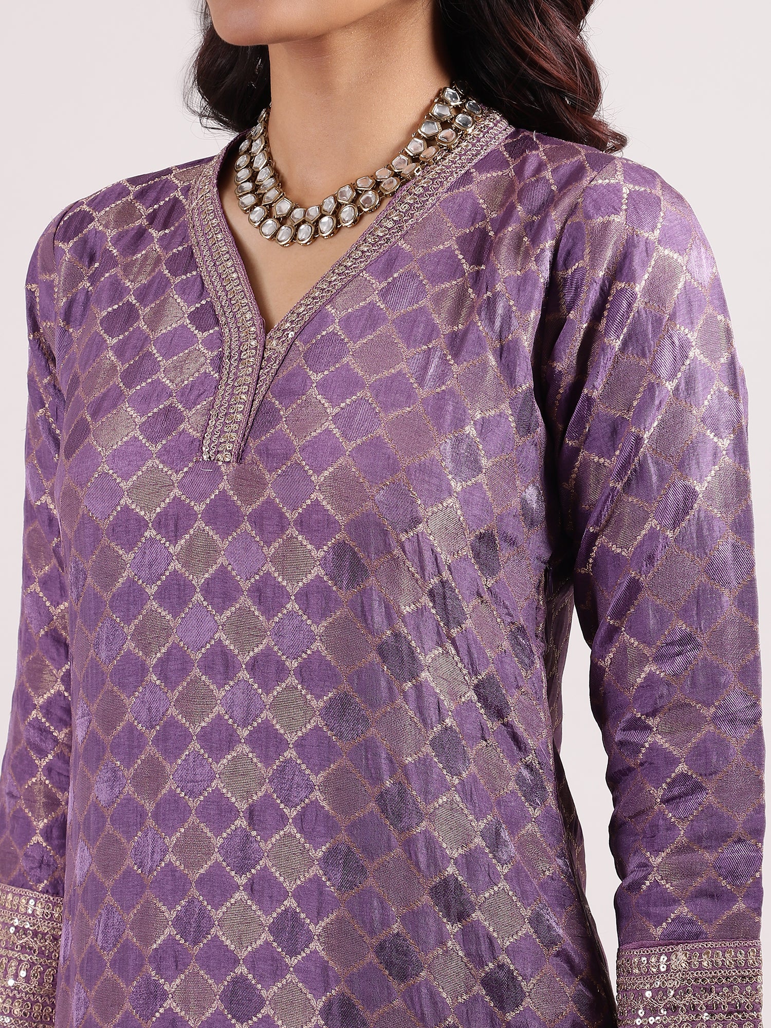 Elegant Purple Raw Silk Salwar with Kotapatti Embroidery & Narrow Pants