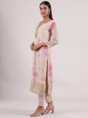 Graceful Cream Banarasi Lavender Floral Digital Print Salwar Suit