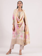 Graceful Cream Banarasi Lavender Floral Digital Print Salwar Suit