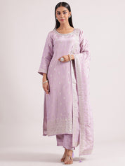 Elegant Lilac Silk Salwar Suit with Banarasi Dupatta and Sequin Embroidery