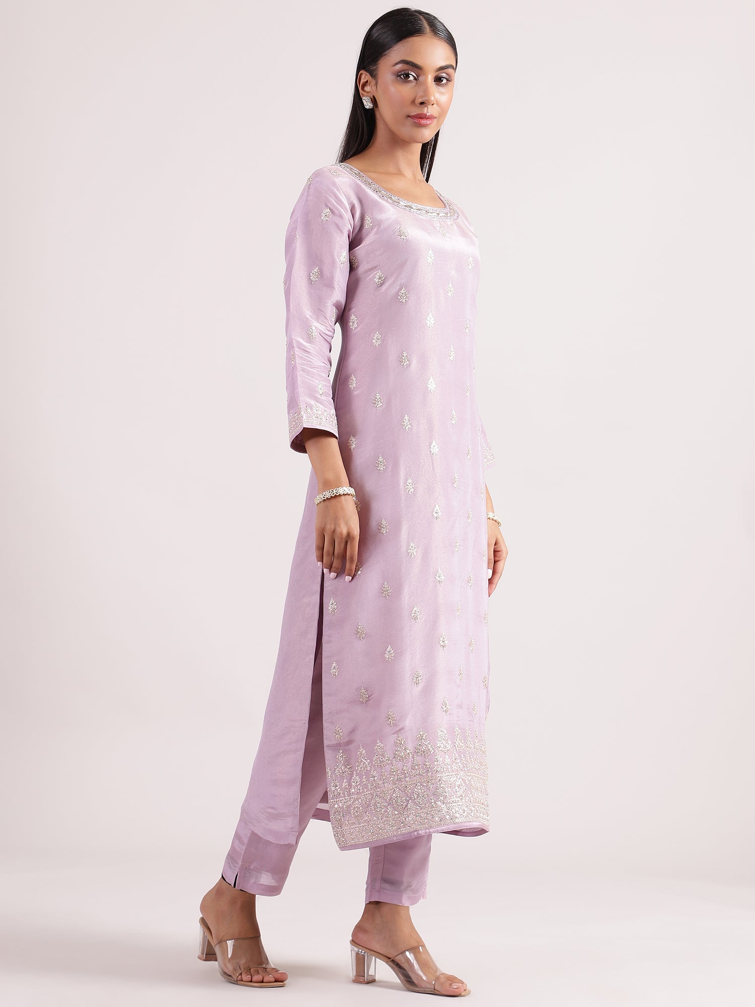 Elegant Lilac Silk Salwar Suit with Banarasi Dupatta and Sequin Embroidery