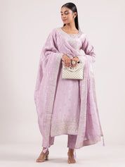 Elegant Lilac Silk Salwar Suit with Banarasi Dupatta and Sequin Embroidery