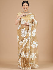 Mustard Organza Saree with Intricate Embroidery