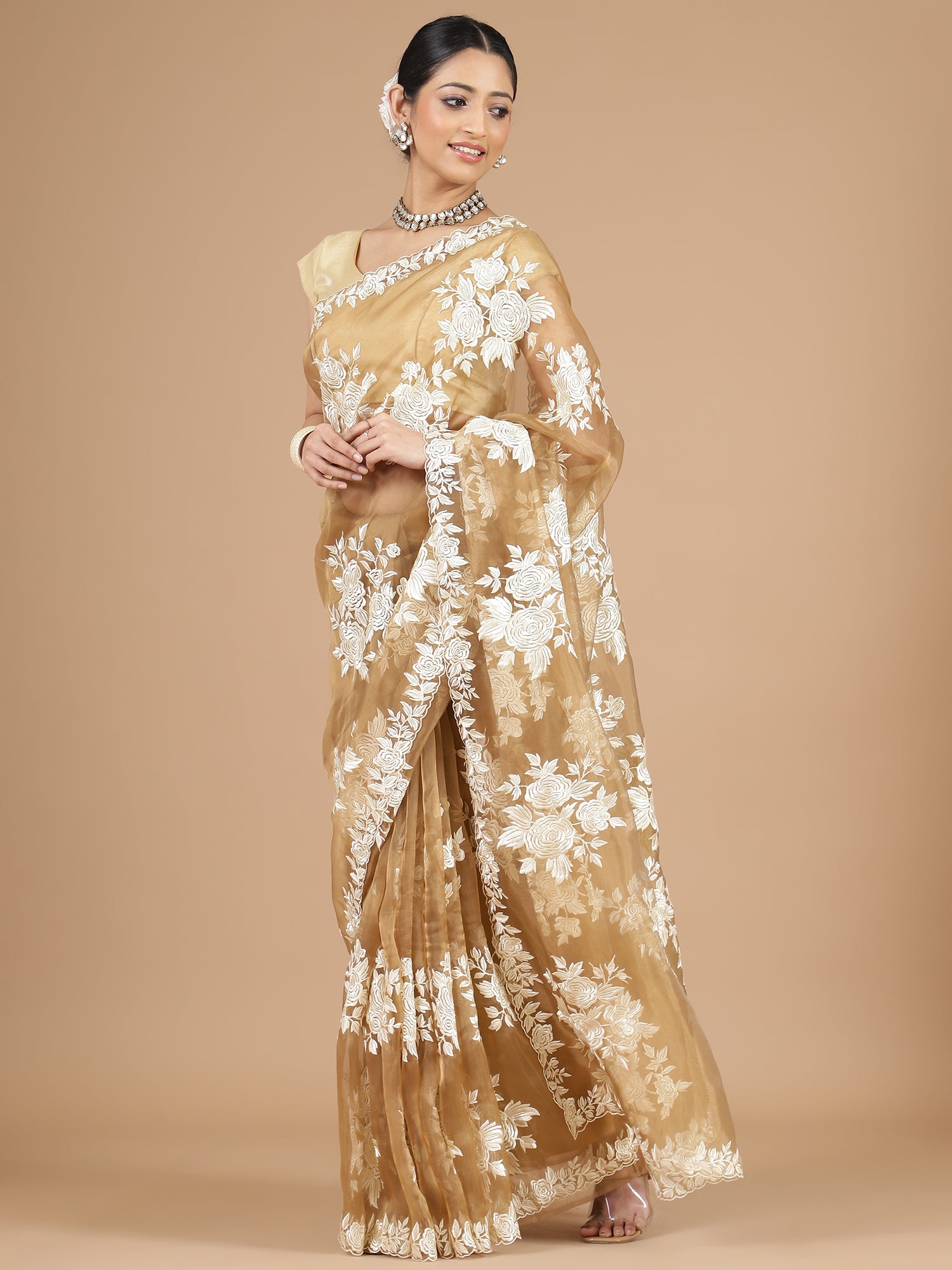 Mustard Organza Saree with Intricate Embroidery