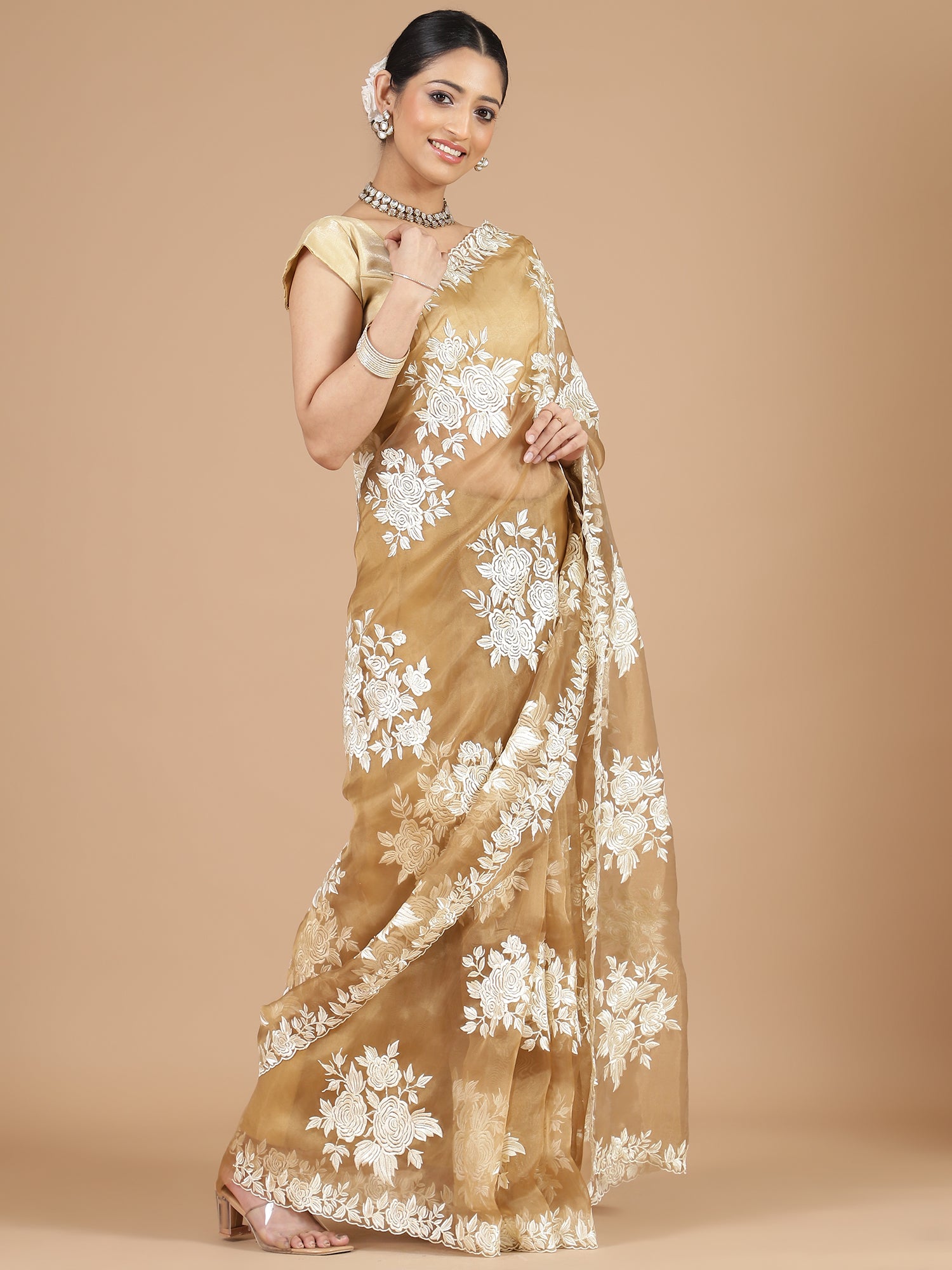 Mustard Organza Saree with Intricate Embroidery