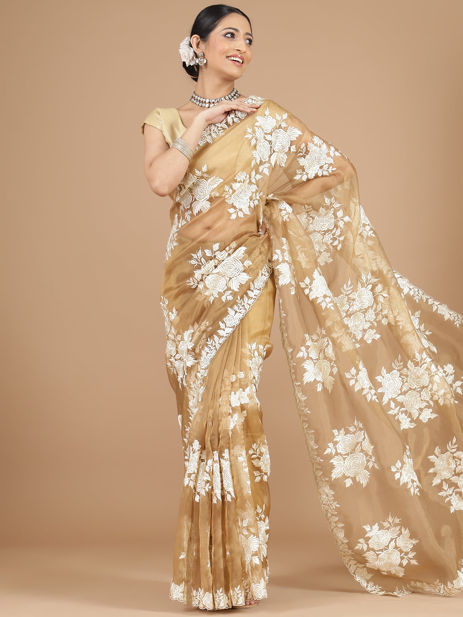 Mustard Organza Saree with Intricate Embroidery