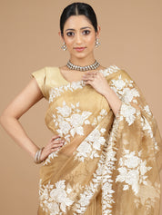 Mustard Organza Saree with Intricate Embroidery