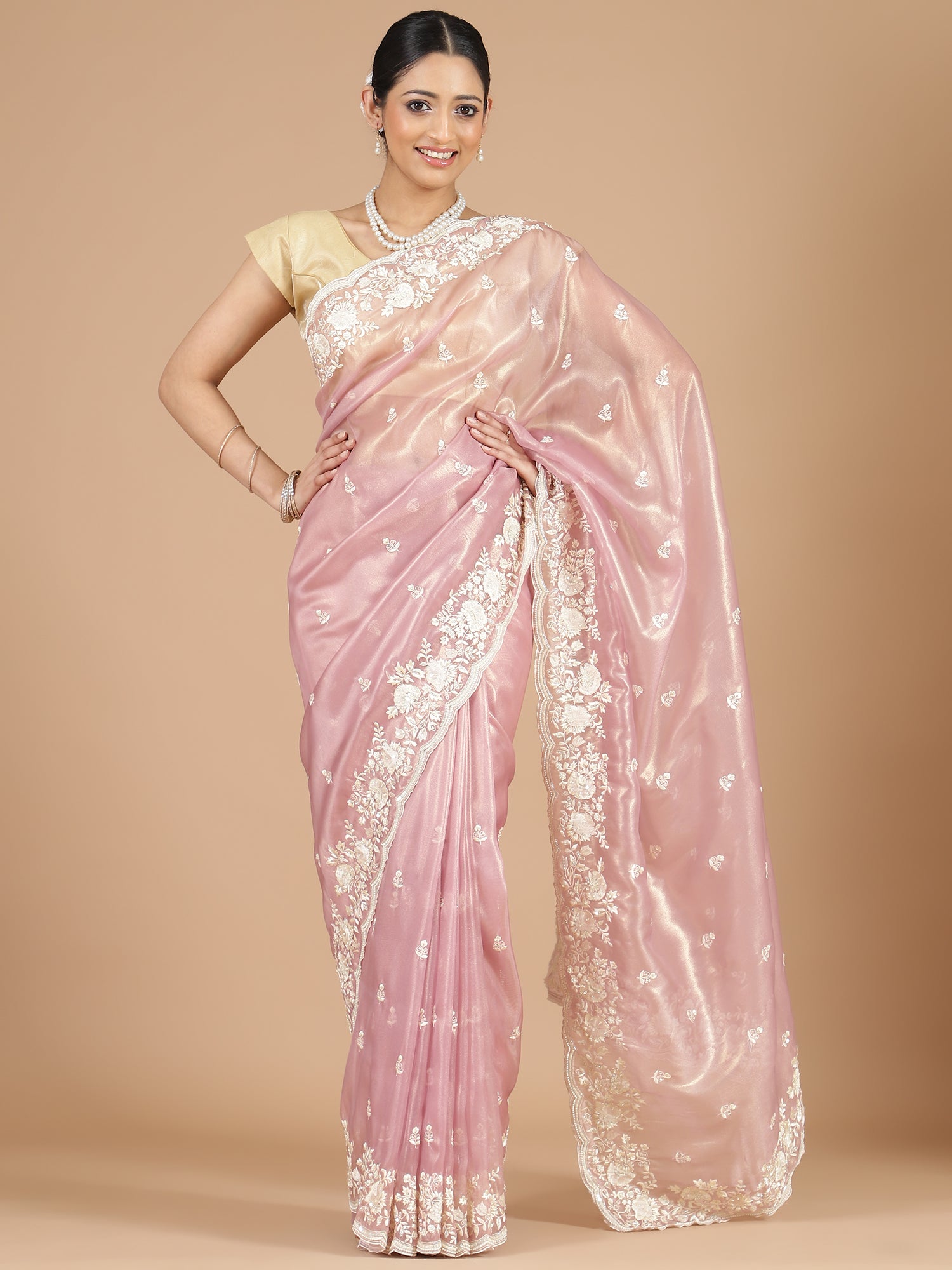 Baby Pink Jimmy Choo Saree with Intricate Embroidery