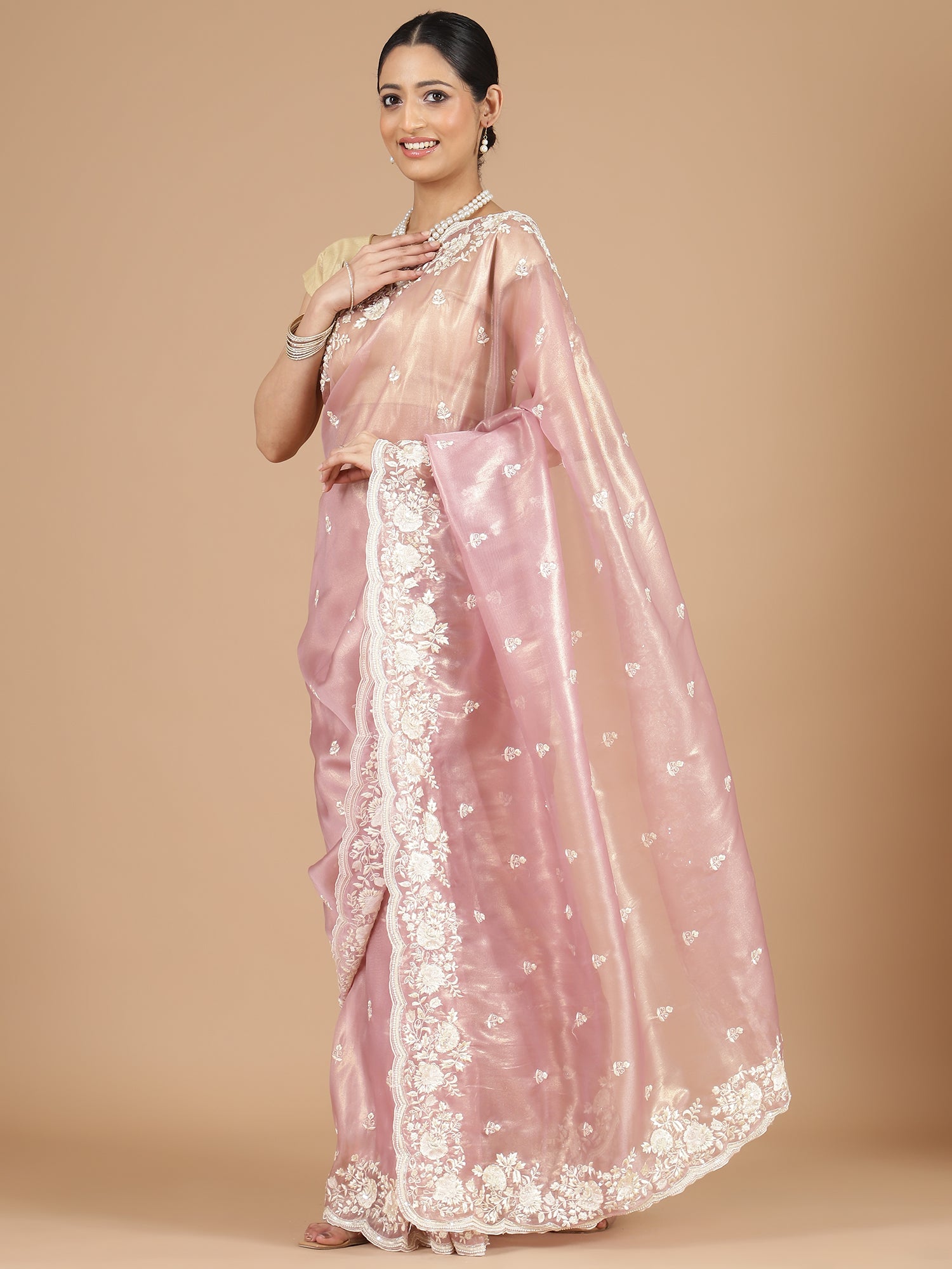 Baby Pink Jimmy Choo Saree with Intricate Embroidery