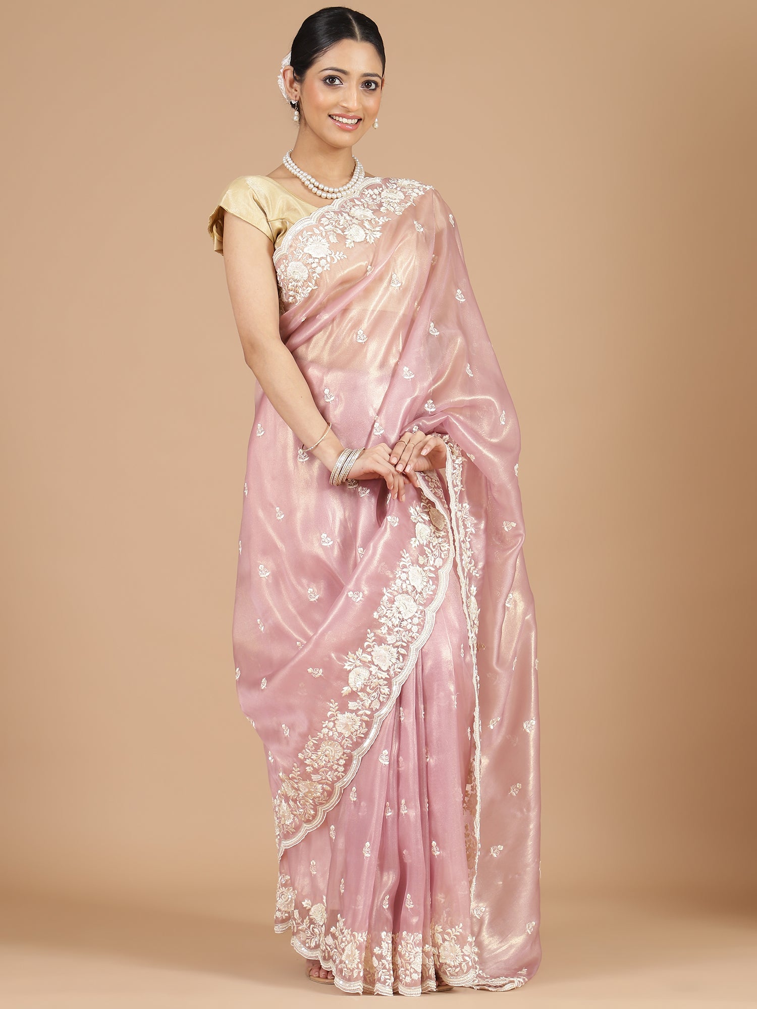 Baby Pink Jimmy Choo Saree with Intricate Embroidery