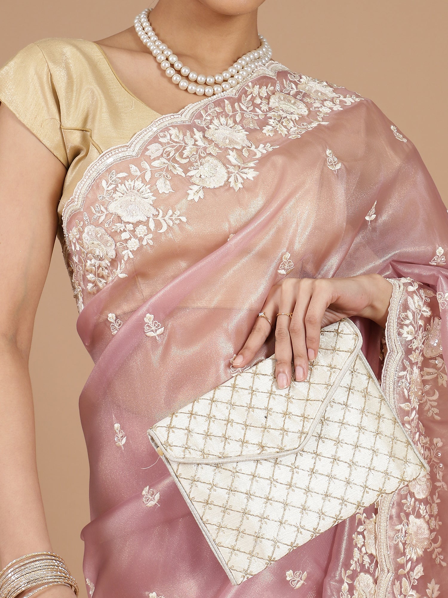 Baby Pink Jimmy Choo Saree with Intricate Embroidery