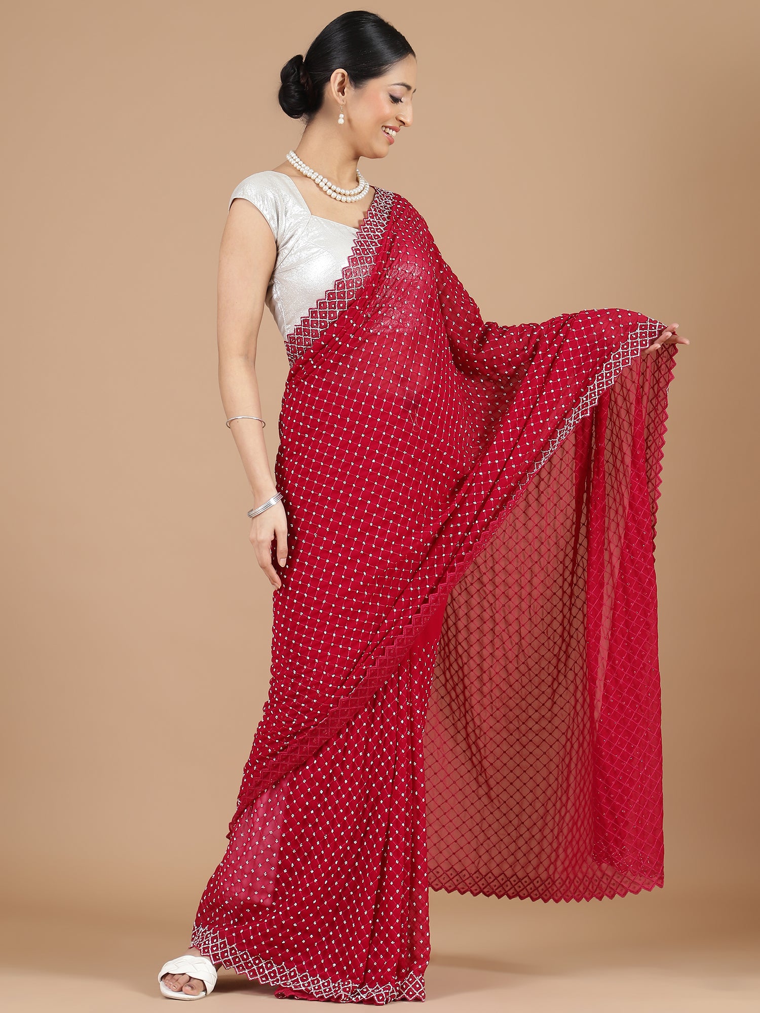 Red Georgette Saree with Dazzling Stonework