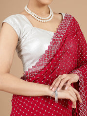 Red Georgette Saree with Dazzling Stonework