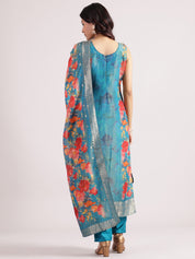 Elegant Turquoise Blue Banarasi Salwar with Floral Digital Print