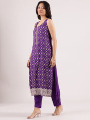 Elegant Dark Purple Embroidered Salwar Suit with Organza Duppatta