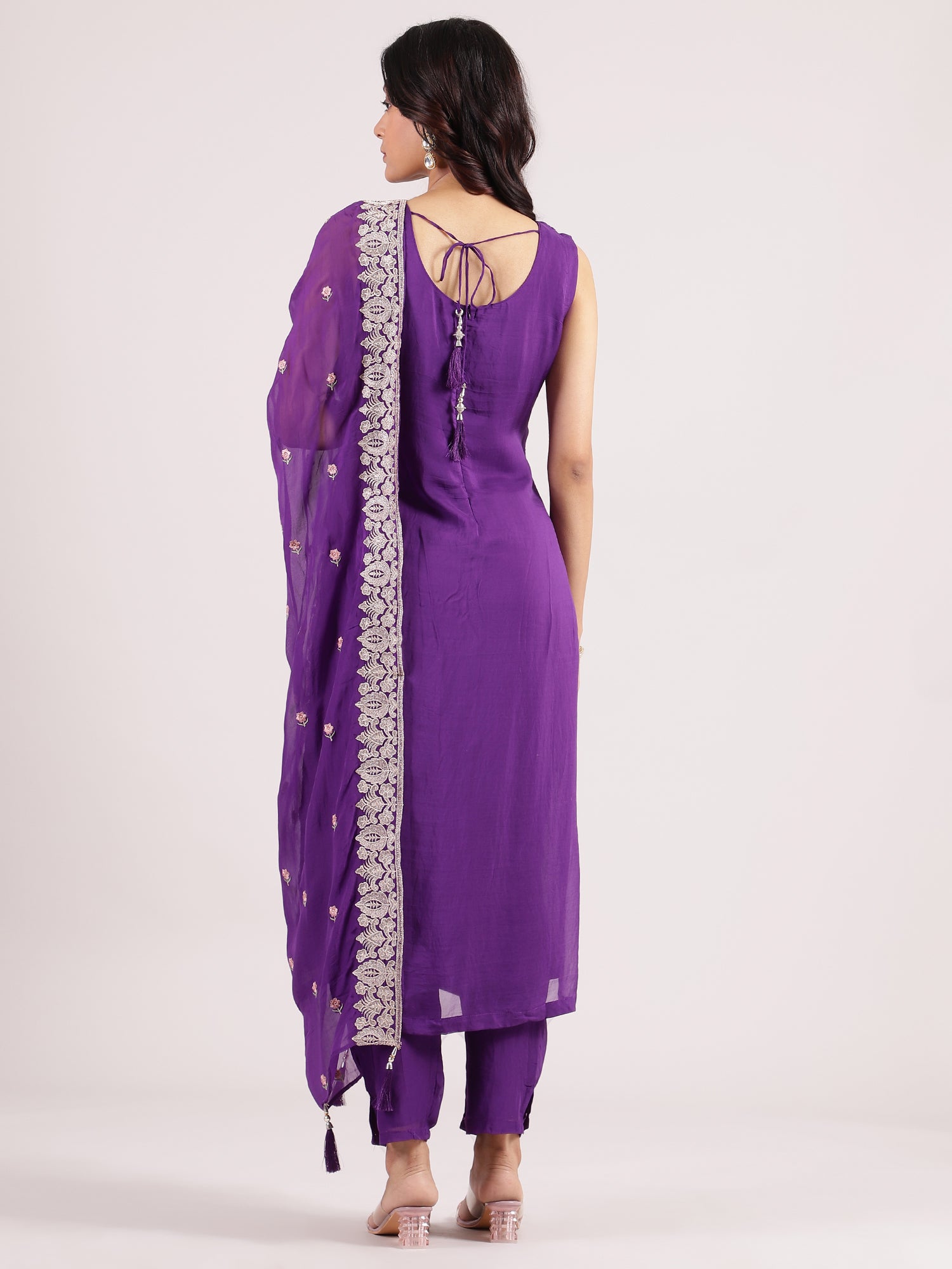 Elegant Dark Purple Embroidered Salwar Suit with Organza Duppatta