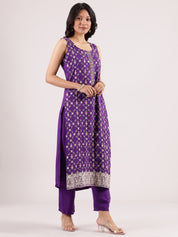 Elegant Dark Purple Embroidered Salwar Suit with Organza Duppatta