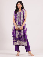 Elegant Dark Purple Embroidered Salwar Suit with Organza Duppatta