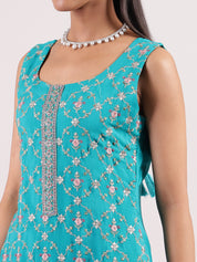 Elegant Turquoise Blue Embroidered Salwar Suit with Organza Dupatta