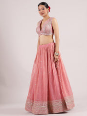 Dreamy Peach Pink Organza Lehenga with Exquisite Kotapatti Embroidery