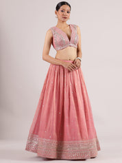 Dreamy Peach Pink Organza Lehenga with Exquisite Kotapatti Embroidery