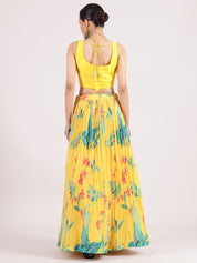 Yellow Crepe Floral Digital Printed Lehenga with Sequin Blouse