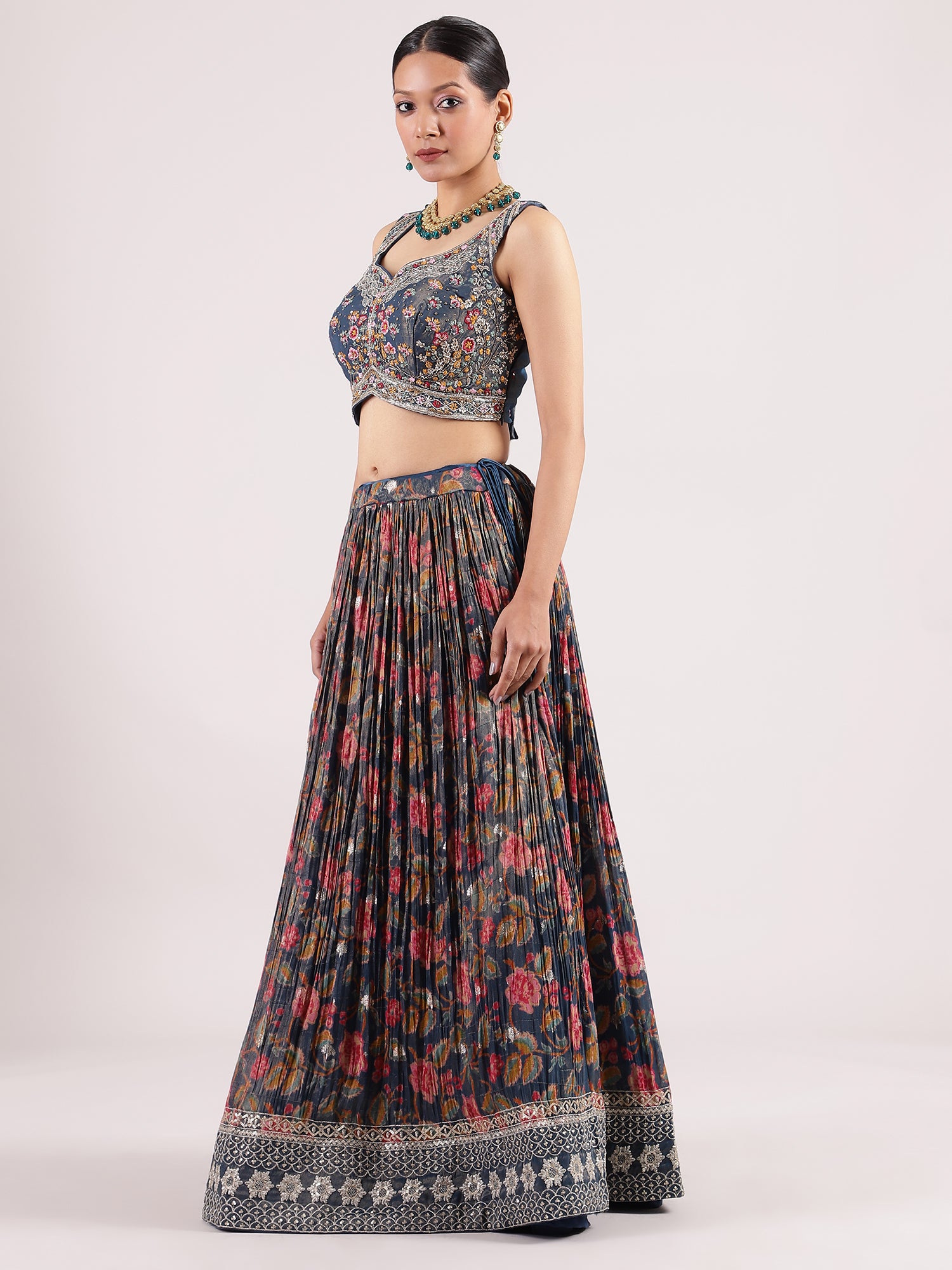 Exquisite Aegean Silk Crepe Lehenga with Cutdana Embroidered Blouse