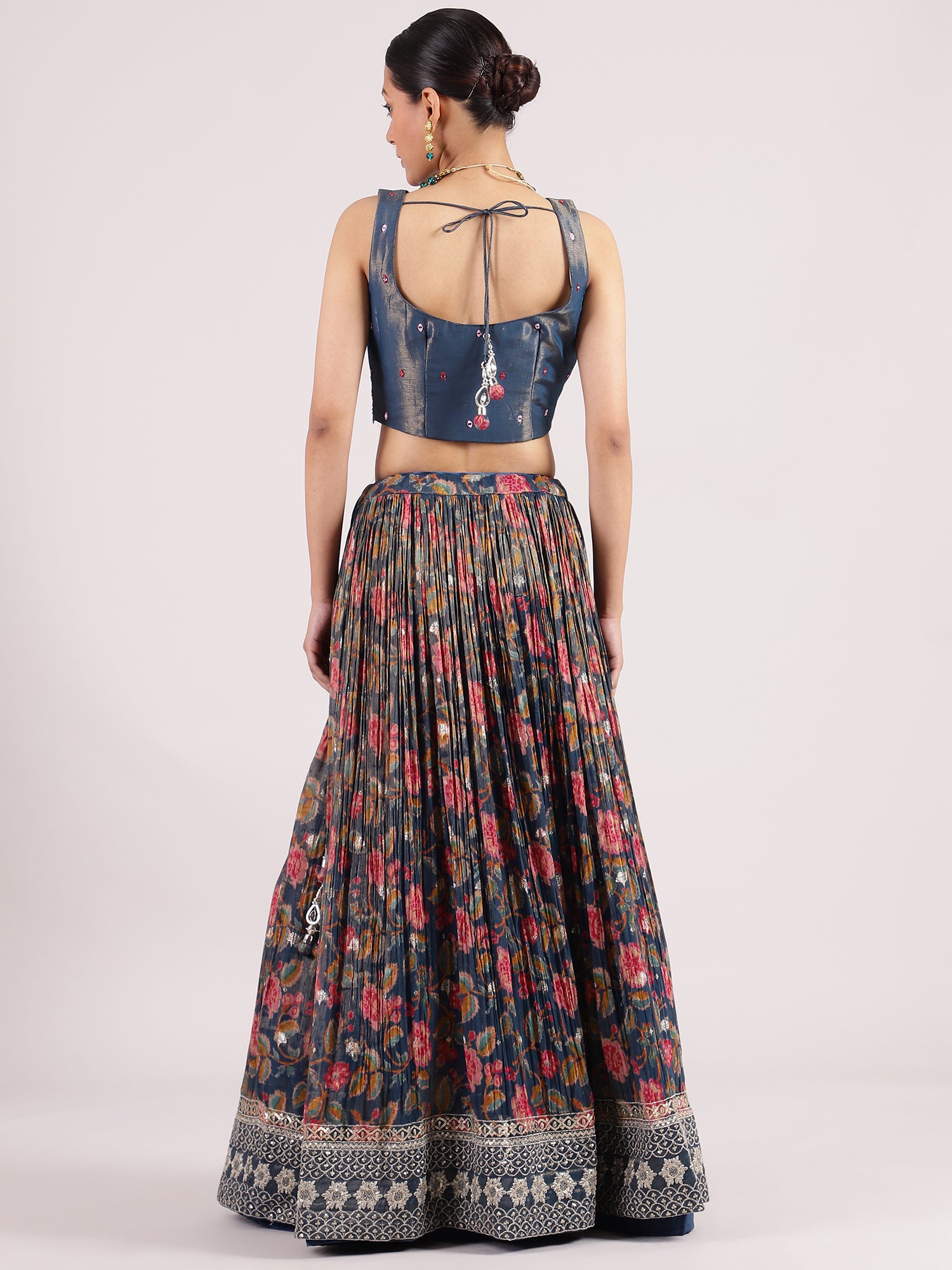 Exquisite Aegean Silk Crepe Lehenga with Cutdana Embroidered Blouse