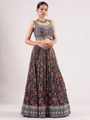 Exquisite Aegean Silk Crepe Lehenga with Cutdana Embroidered Blouse