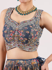 Exquisite Aegean Silk Crepe Lehenga with Cutdana Embroidered Blouse